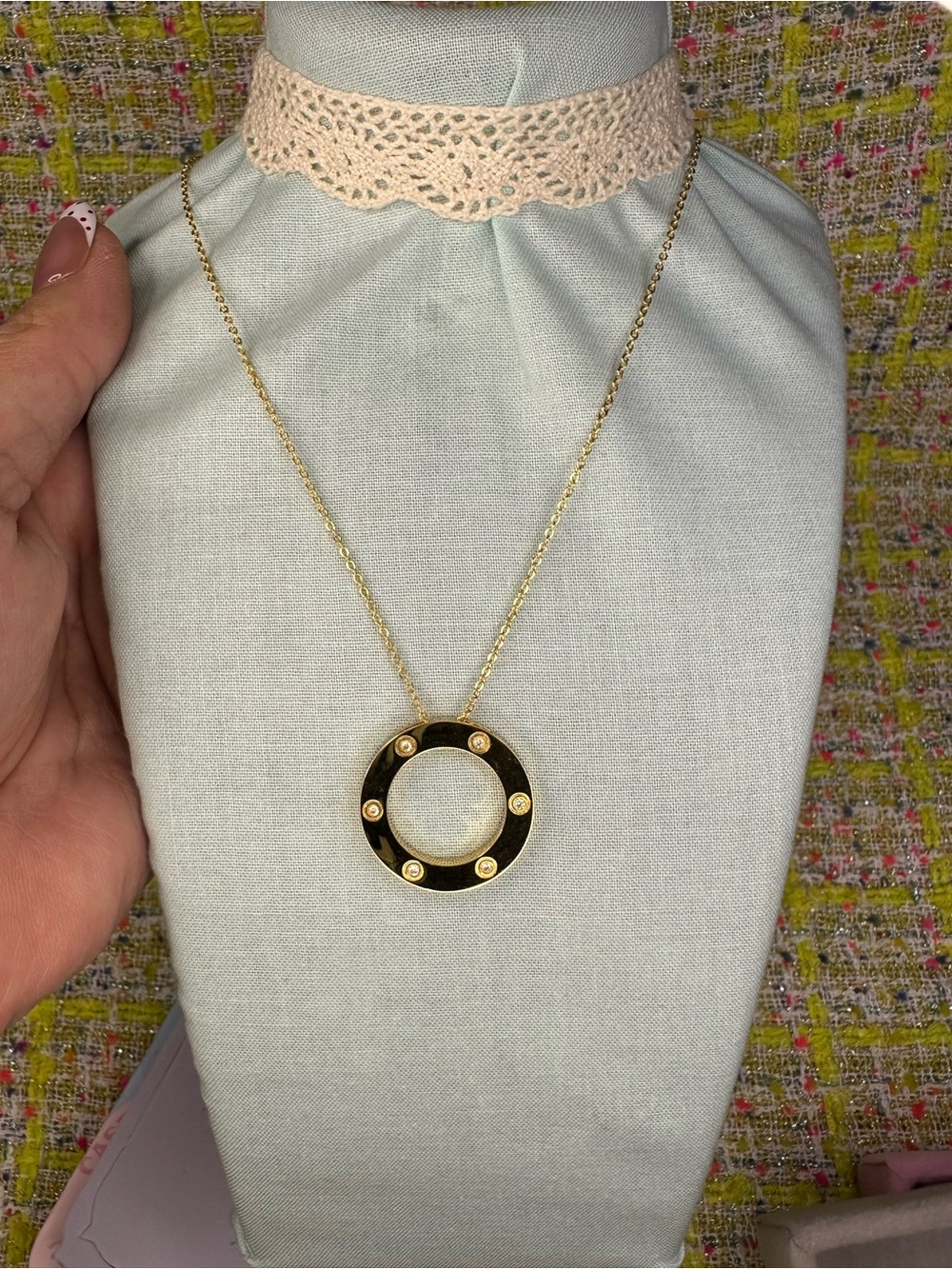 AA great Gold-Tone Black Circle Pendant Necklace - Women Jewelry